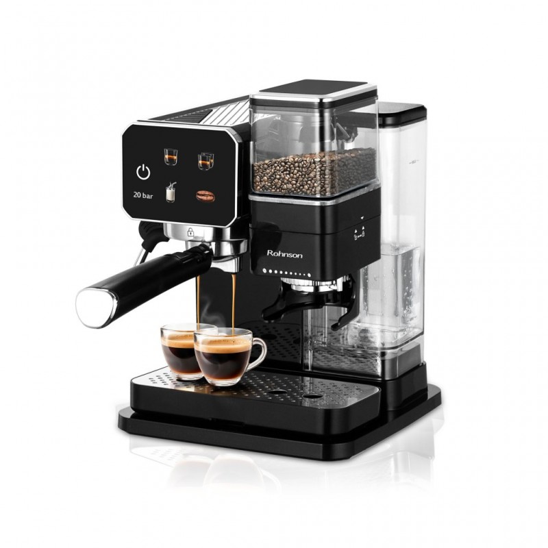 Espressor automat cu râșniță 2 în 1 Rohnson R98060,1350W, cafea boabe, putere macinare 20W,0.9L, pompa ULKA 20bar,tactil ,75dB, sistem ERP